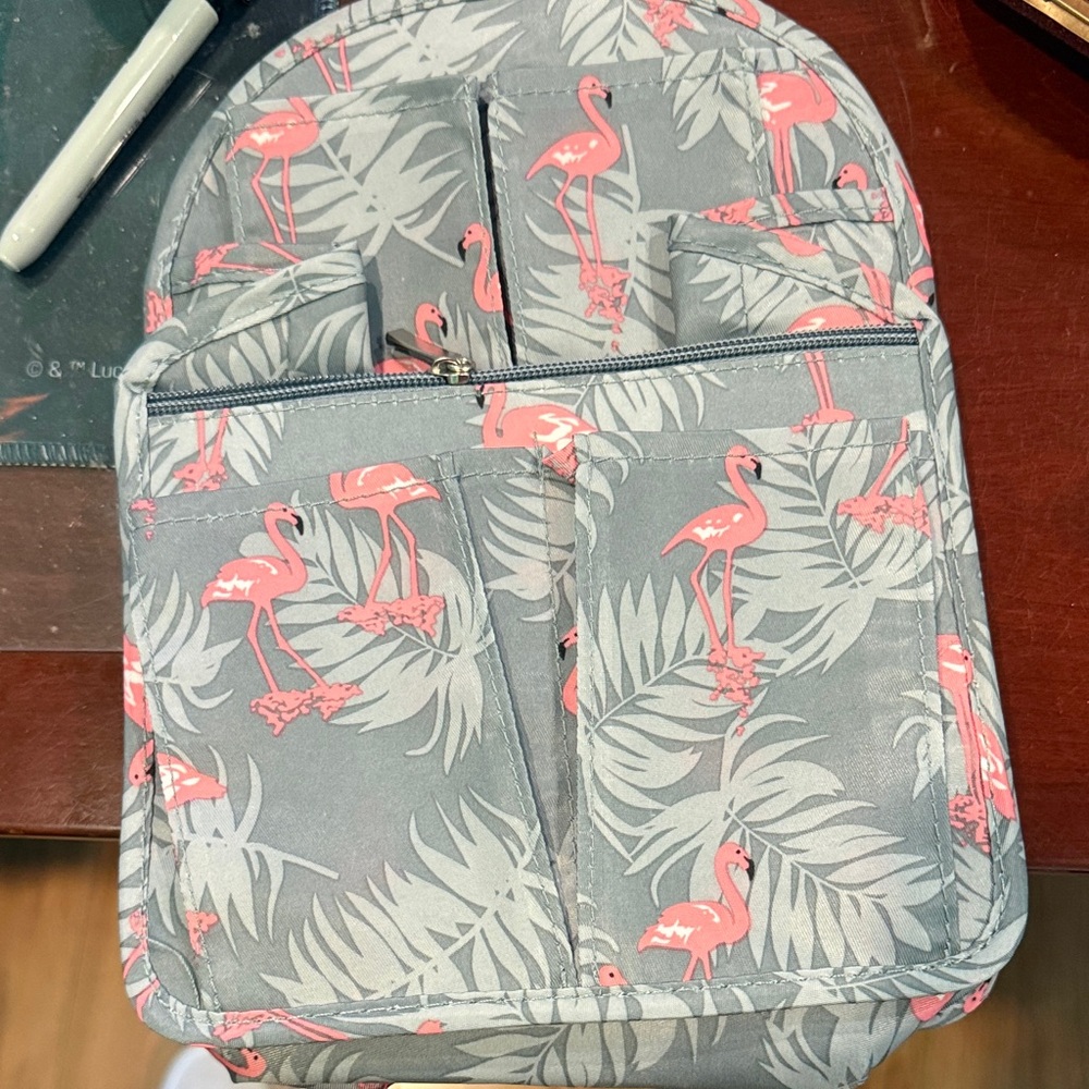 Pink Flamingo Print Grey Backpack - Casual Men’s Bag